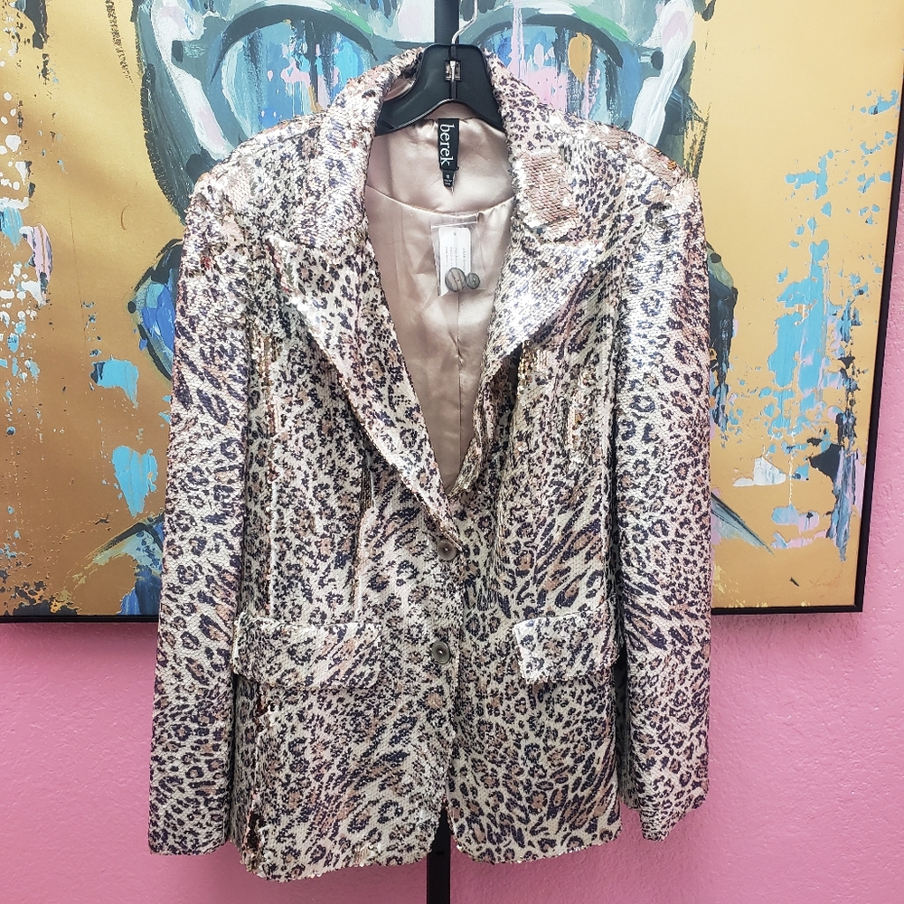 Berek Reversible Sequin Animal Print Jacket - Picture 1 of 5